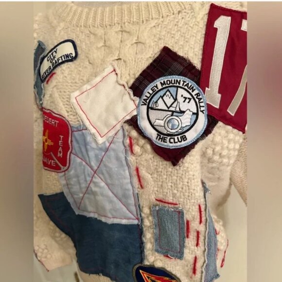 Free People Riley 1880 VINTAGE PATCHED UP SWEATER Patchwork Wool size L - Picture 4 of 13